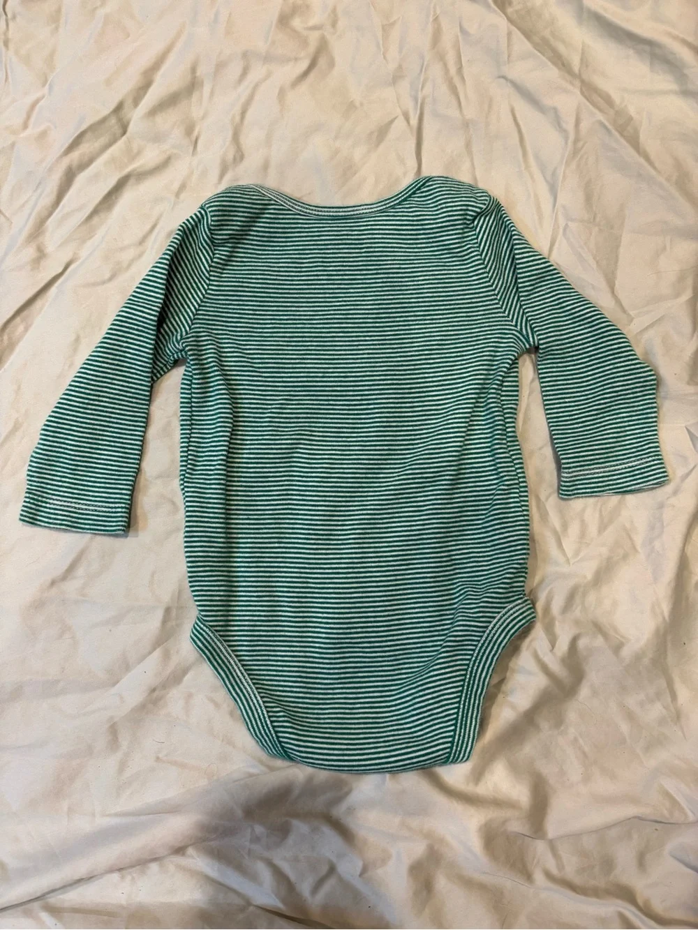 Carter's Green and White Striped Long-Sleeve Bodysuit with Blue Text
